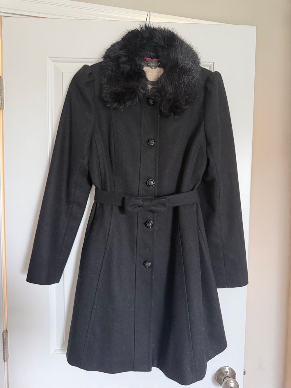 Banana Republic Black Wool Peacoat with Faux Fur Collar
